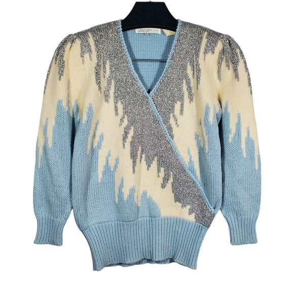 VTG 90s Larisa Knit Sweater V-neck Metallic Ski Snow Icicle Winter Wonderland - Picture 1 of 6